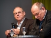 Artur K. Vogel (Chefredaktor Der Bund) und Ueli Eckstein (Espace Media Groupe) am 19. Berner Medientag zum Thema  im Radiostudio Bern.