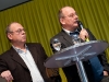 Artur K. Vogel (Chefredaktor Der Bund) und Ueli Eckstein (Espace Media Groupe) am 19. Berner Medientag zum Thema  im Radiostudio Bern.